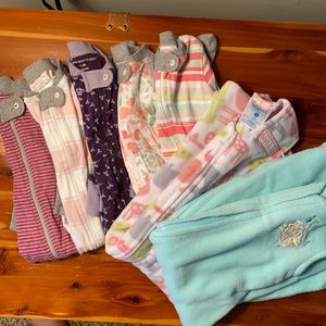 Girls 3-6Month 5 Burts Bees PJs Bundle with 2 Fleece Sleep sacks